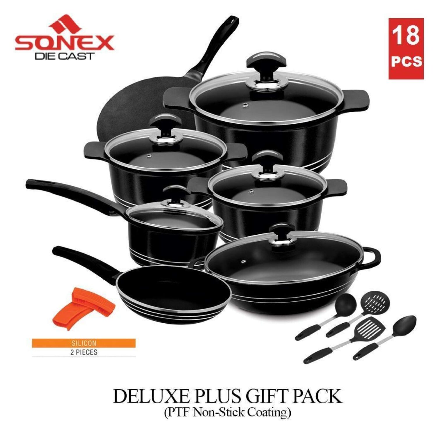 SONEX Cookware Set 18 Pieces Die Cast Non Stick Coating With