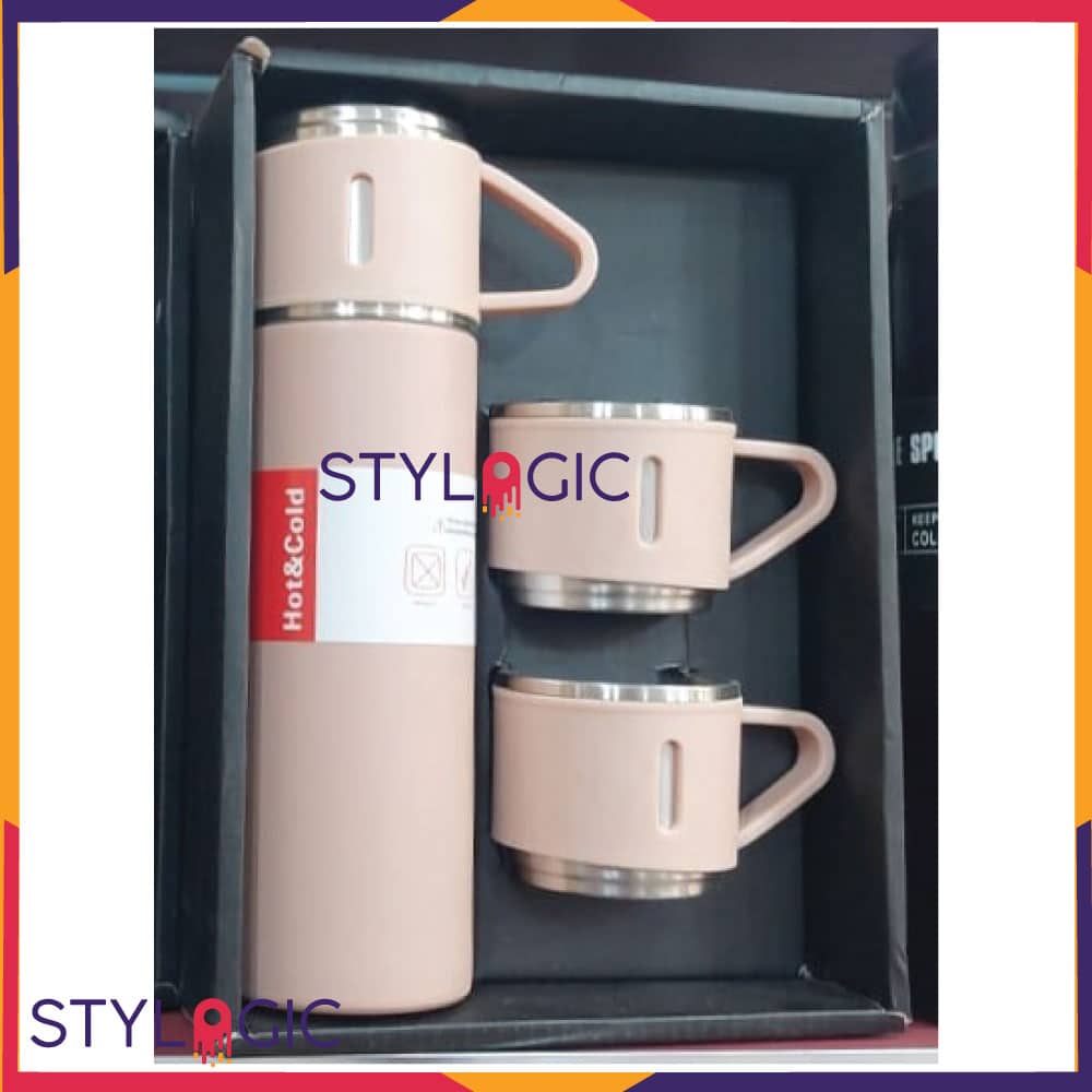500ml Thermos With 3 Lids Stainless Steel Vacuum Flask Coffee Tumbler Travel Mug Water Bottle